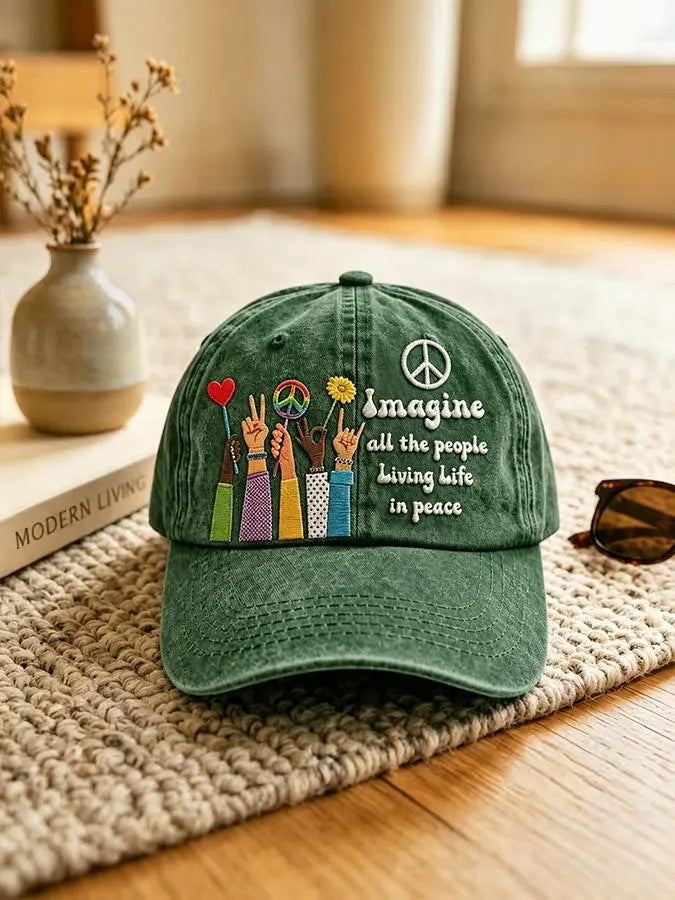 Imagine Peace Embroidered Washed Baseball Cap
