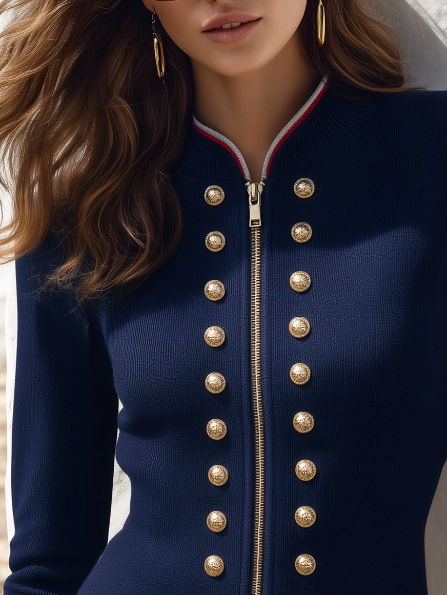 Retro Double-breasted Decorative Button-down Knit Cardigan