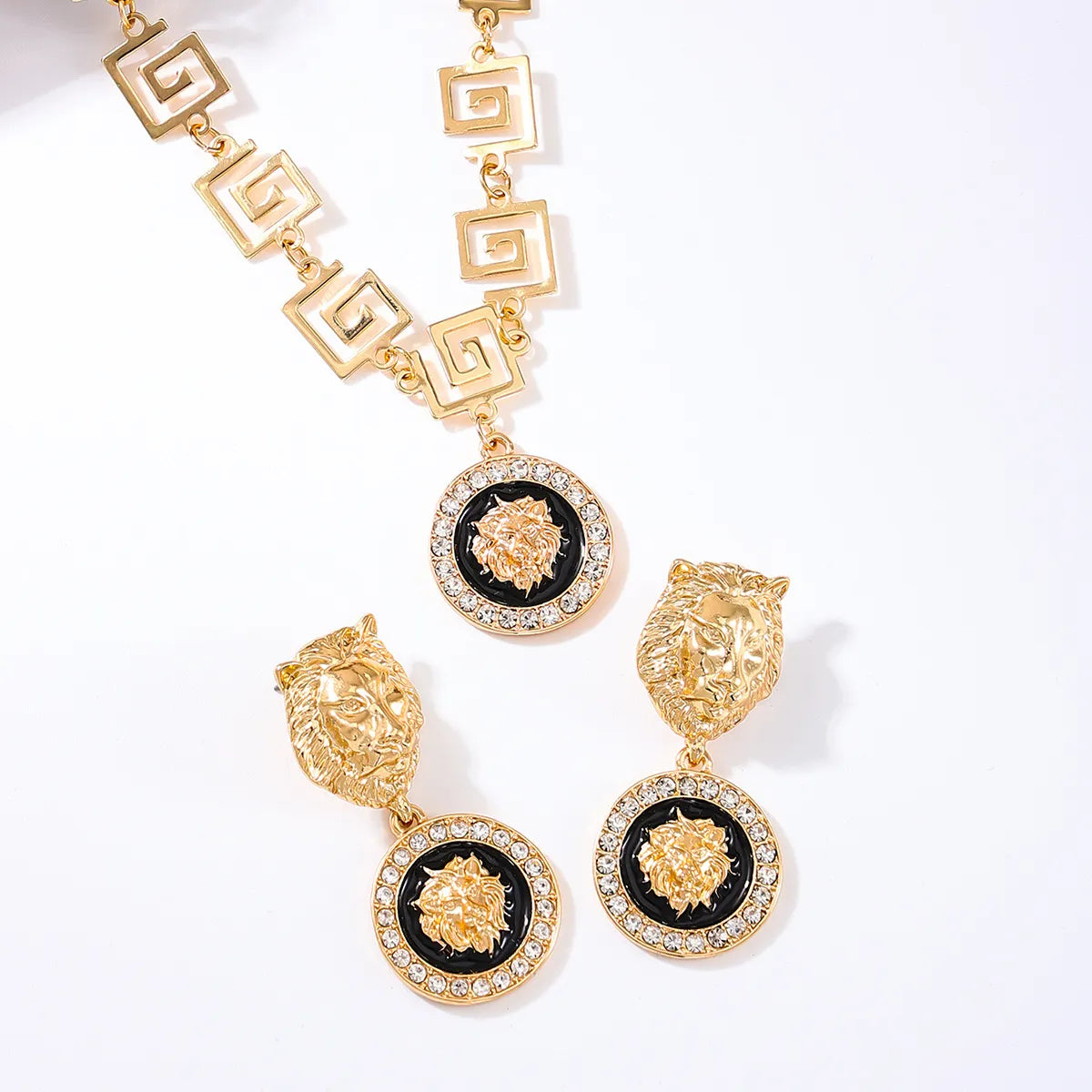 Valentine's Day Vintage Lion Head Necklace Earring Set