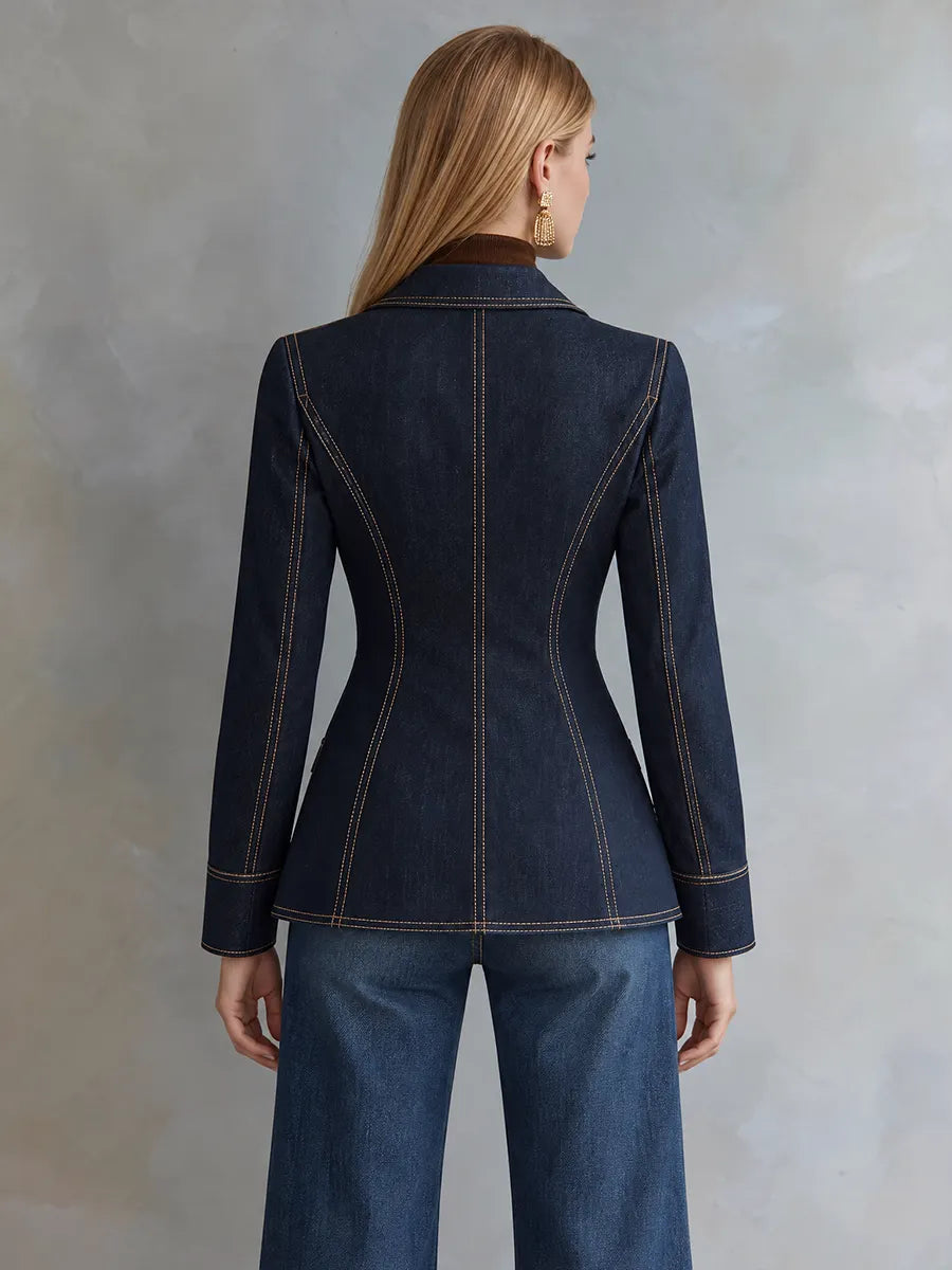 Dark Indigo Contrast Stitch Denim Blazer