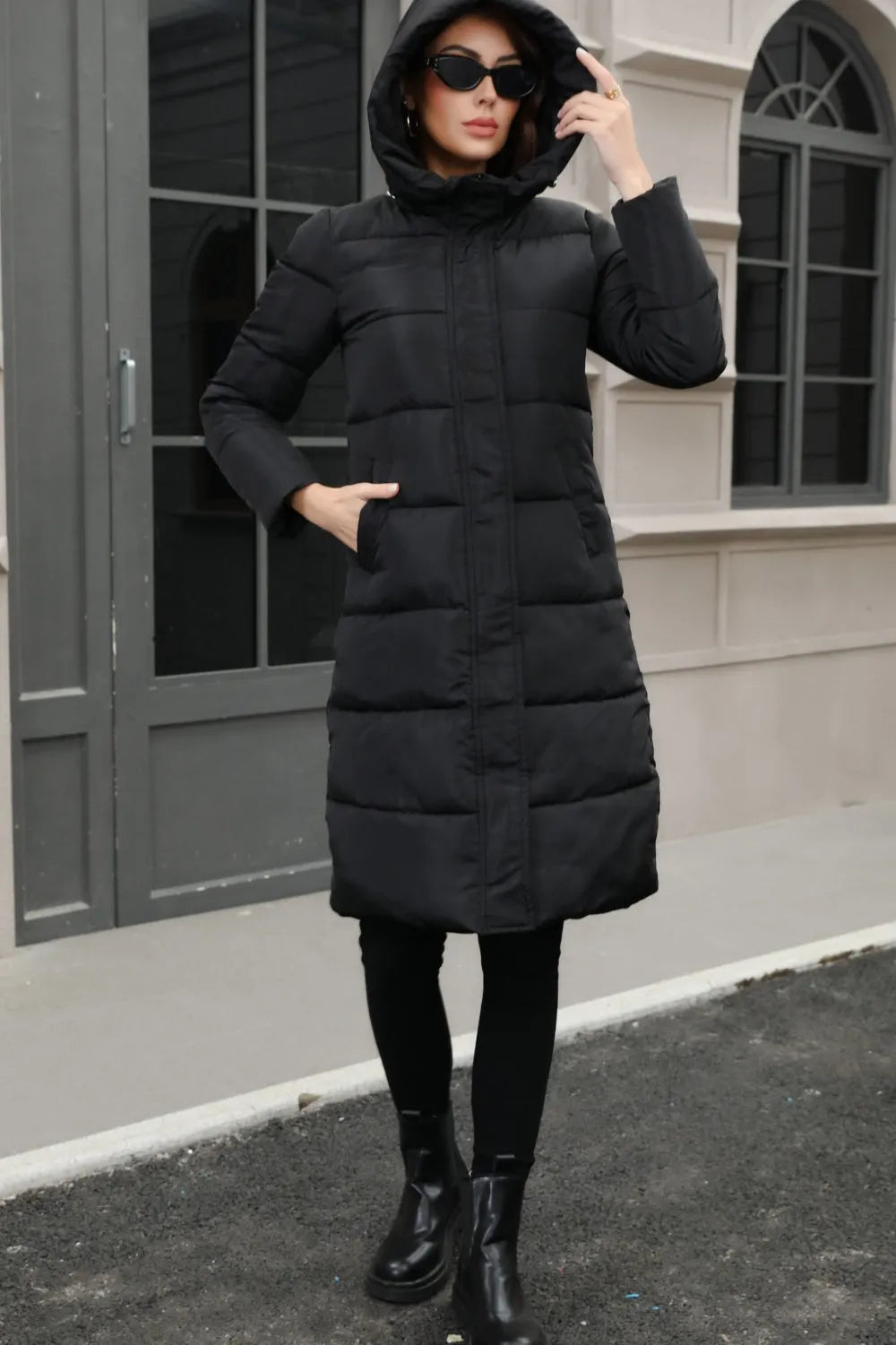 Plus Size Hooded Longline Puffer Coat