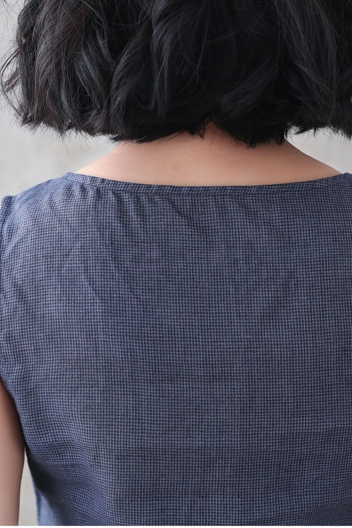 Blue Checked Linen Tank Top - Loose Fit with Scoop Neckline 3338