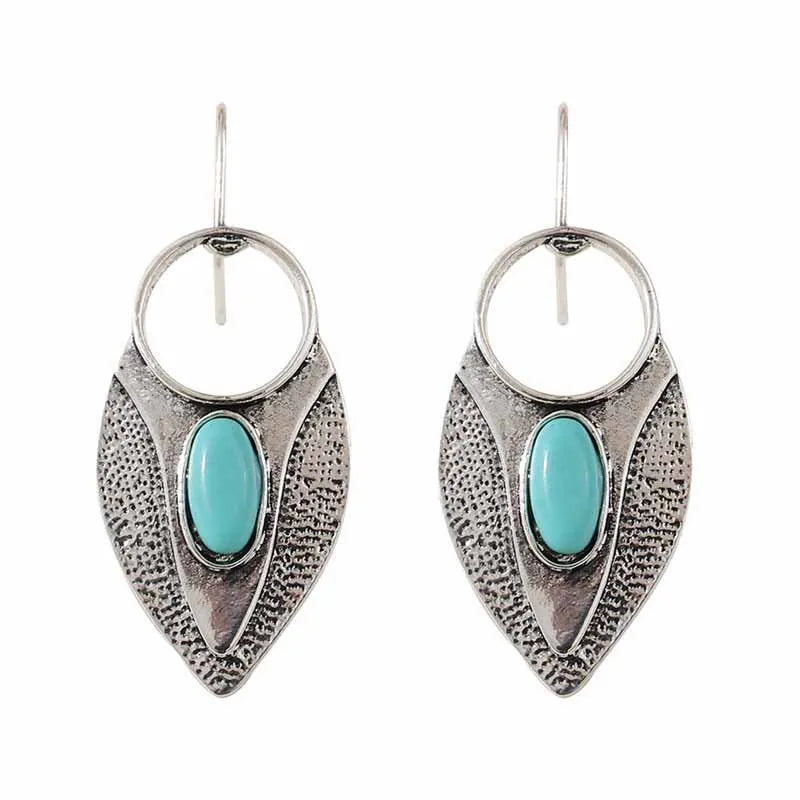 Women's Vintage Western Cowgirl Ethnic Turquoise Drop Earrings