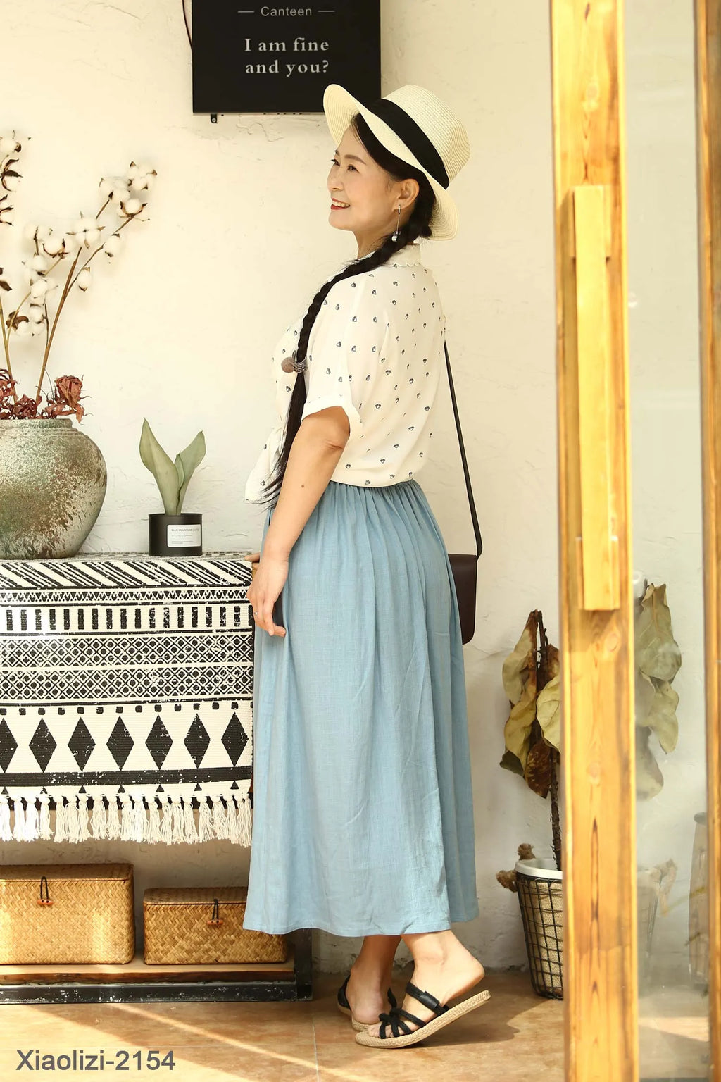 Women’s Brown Linen-Cotton Maxi Skirt – Elastic Waist Long Pleated Skirt 