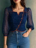 Sapphire Leopard Print Square-Neck Chiffon Top
