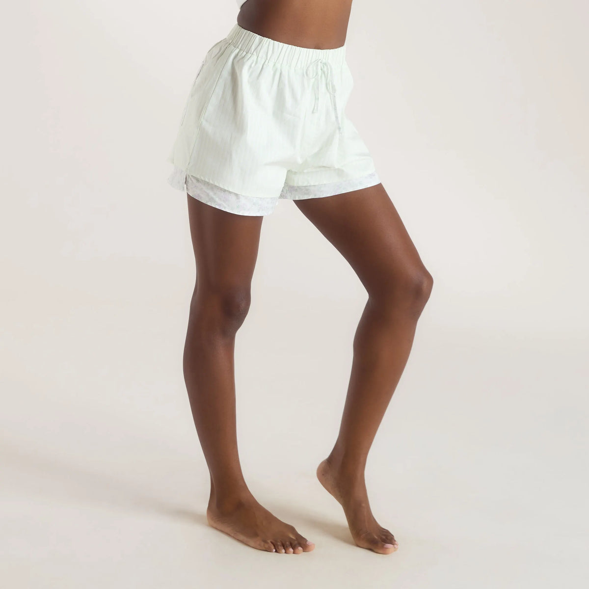 Bloom & Stripe Pyjama Shorts - Sage Green