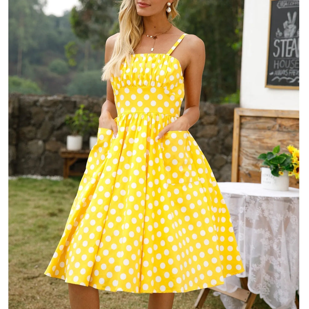 KittenAlarm - Womens 1950s Retro Rockabilly Princess Cosplay Dress with pockets polka dot apron 50's 60's Party Costume 