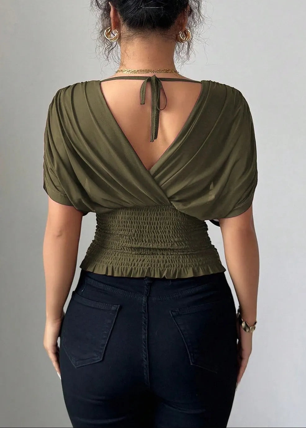Deep V Tie Back Short Sleeve T-shirt