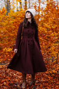 Handmade Burgundy Wool Coat – Autumn Princess Fit & Flare Overcoat 4741