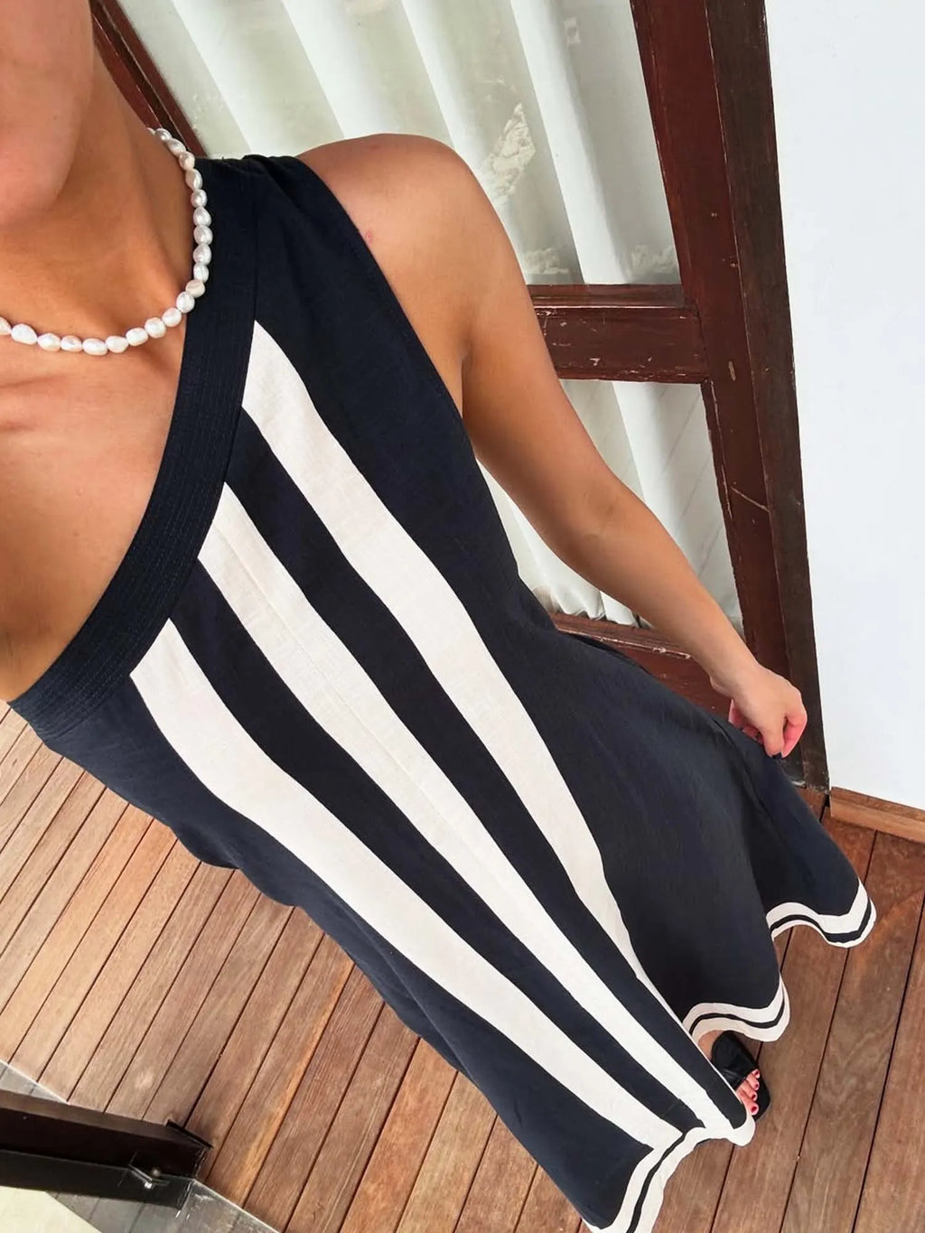 Asymmetrical Neckline Midi Dress