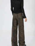 New Leopard Print Wide Leg Women High Waisted Fashion Streetwear Retro Y2K Denim Baggy Casual Straight Jean