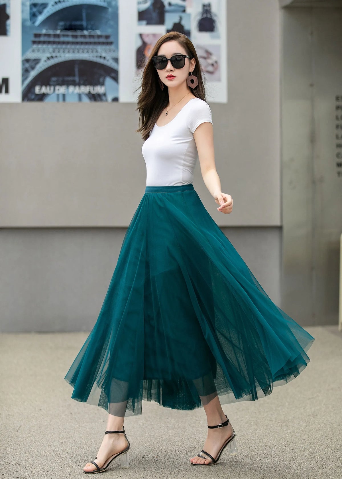 Boho Chiffon Midi Skirt, Elastic Waist Circle Skirt 