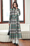 Handmade Green Plaid Wool Coat – Vintage Belted Long Winter Overcoat 