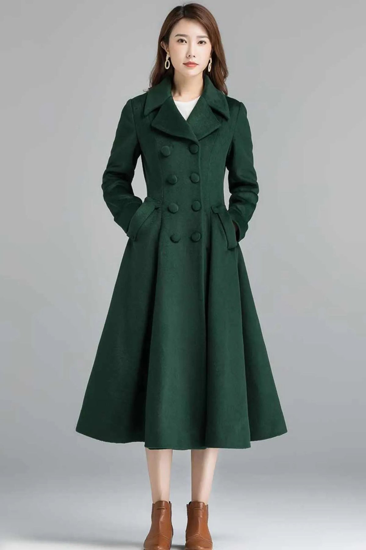 Handmade Green Wool Blend Coat – Double Breasted Vintage Winter Overcoat 2398