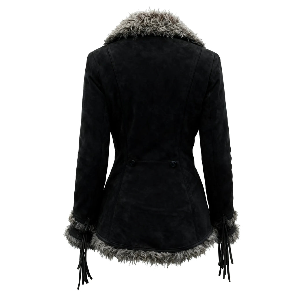 Women's Vintage Suede Coat Fur Collar Lapel Coat Beggar Style Coat