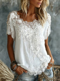 Women's Vintage Rose Floral Art Casual Cotton Linen Short-sleeved T-shirt