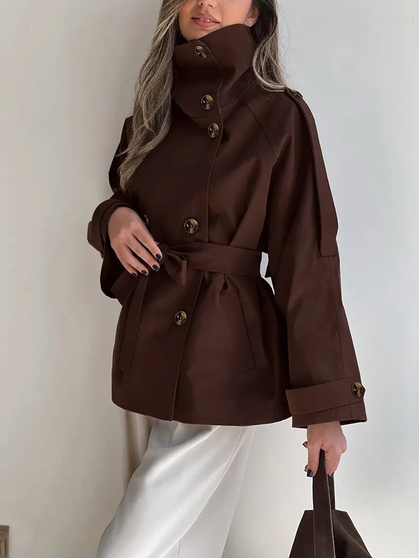 Turtleneck Double Breasted Waist Tie Coat