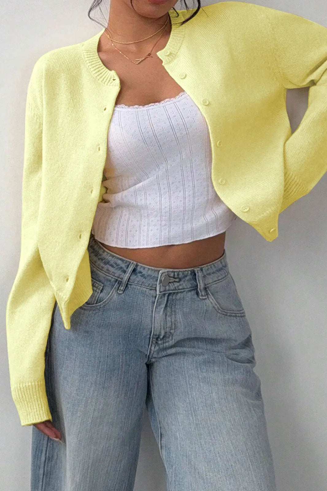 Lightweight Round Neck Button Cardigan