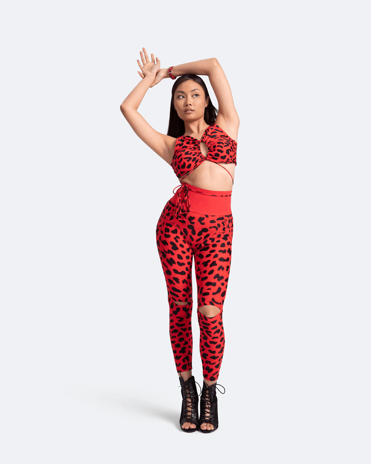 High-Waisted Leggings with Knee-Slit Detail