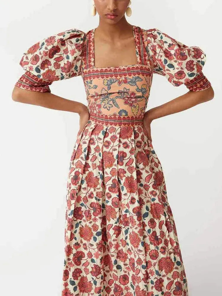 Floral Print Square Neck Top & Skirt Set