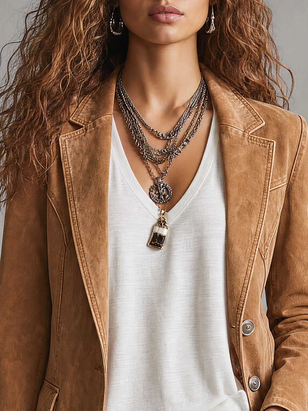 Casual Retro Camel Denim Blazer