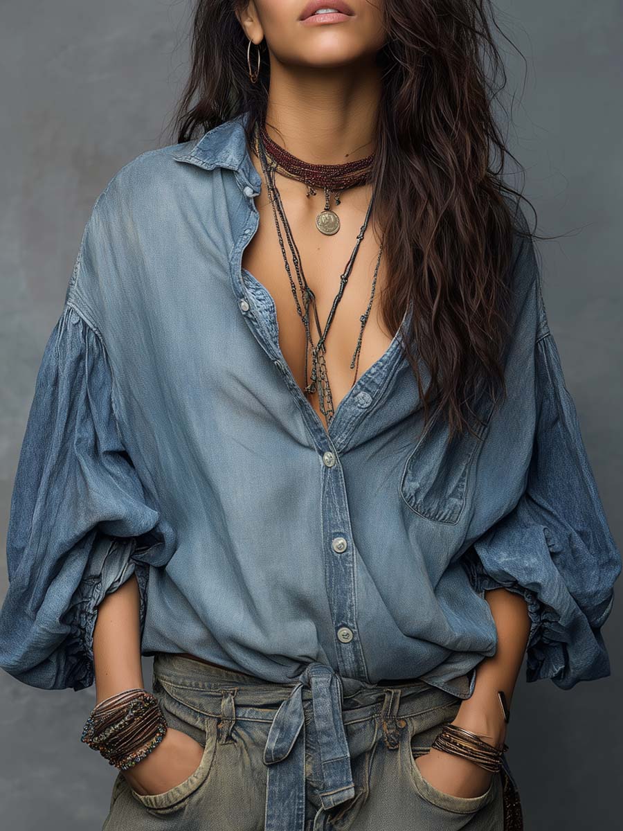 Vintage Blouse in denim, Affordable Luxury