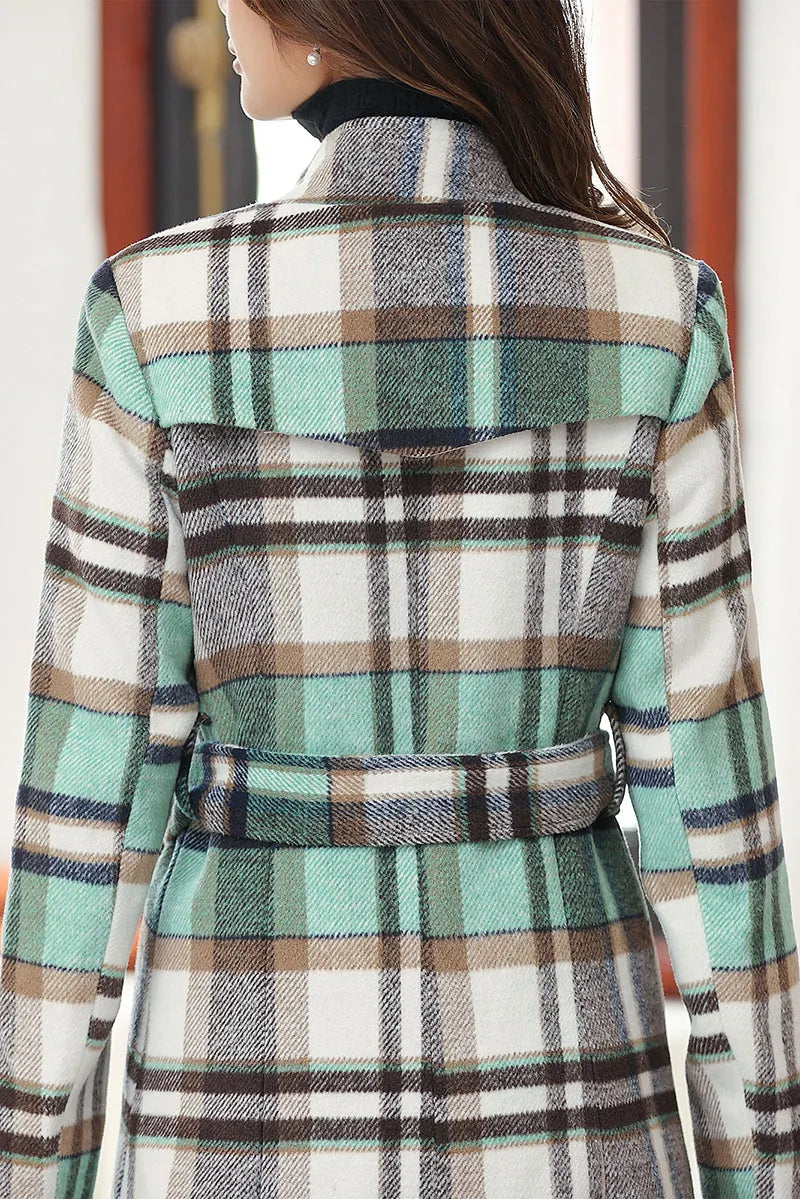Handmade Green Plaid Wool Coat – Vintage Belted Long Winter Overcoat 