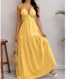 Ivory Halter Tiered Maxi Dress