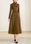 Brown Wool Long Coat - Handmade A-Line Silhouette with Belt 2956