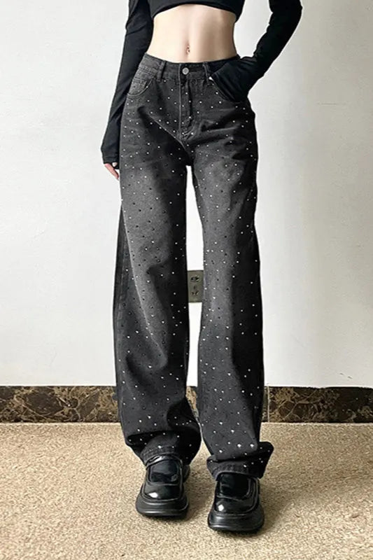 Ombre Wash Rhinestone Straight Leg Jeans