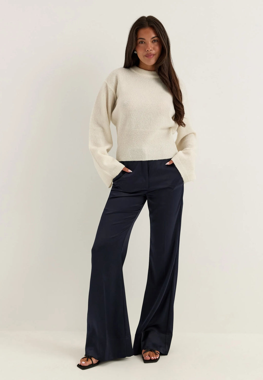 Knitted Wool Blend Wide Sleeve Sweater