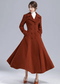 Rust Red Wool Maxi Coat – Statement Double Breasted Swing Overcoat 5495