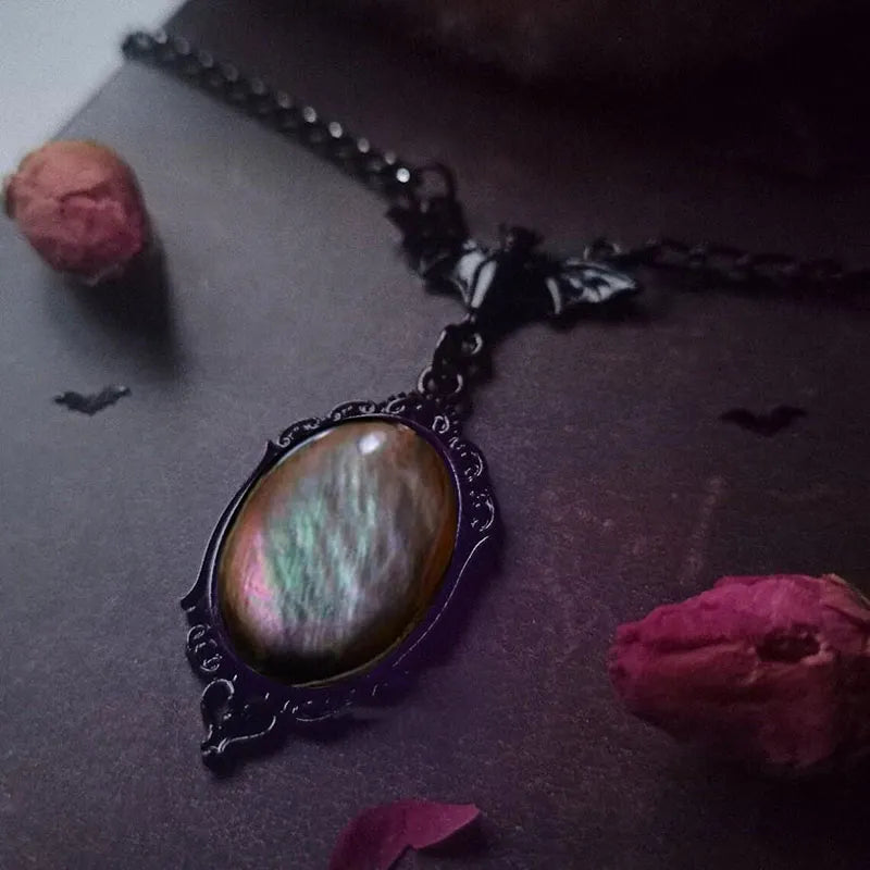Gothic Bat Vampire Gemstone Necklace