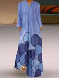 Vintage Print Pocket Long Sleeve Dress