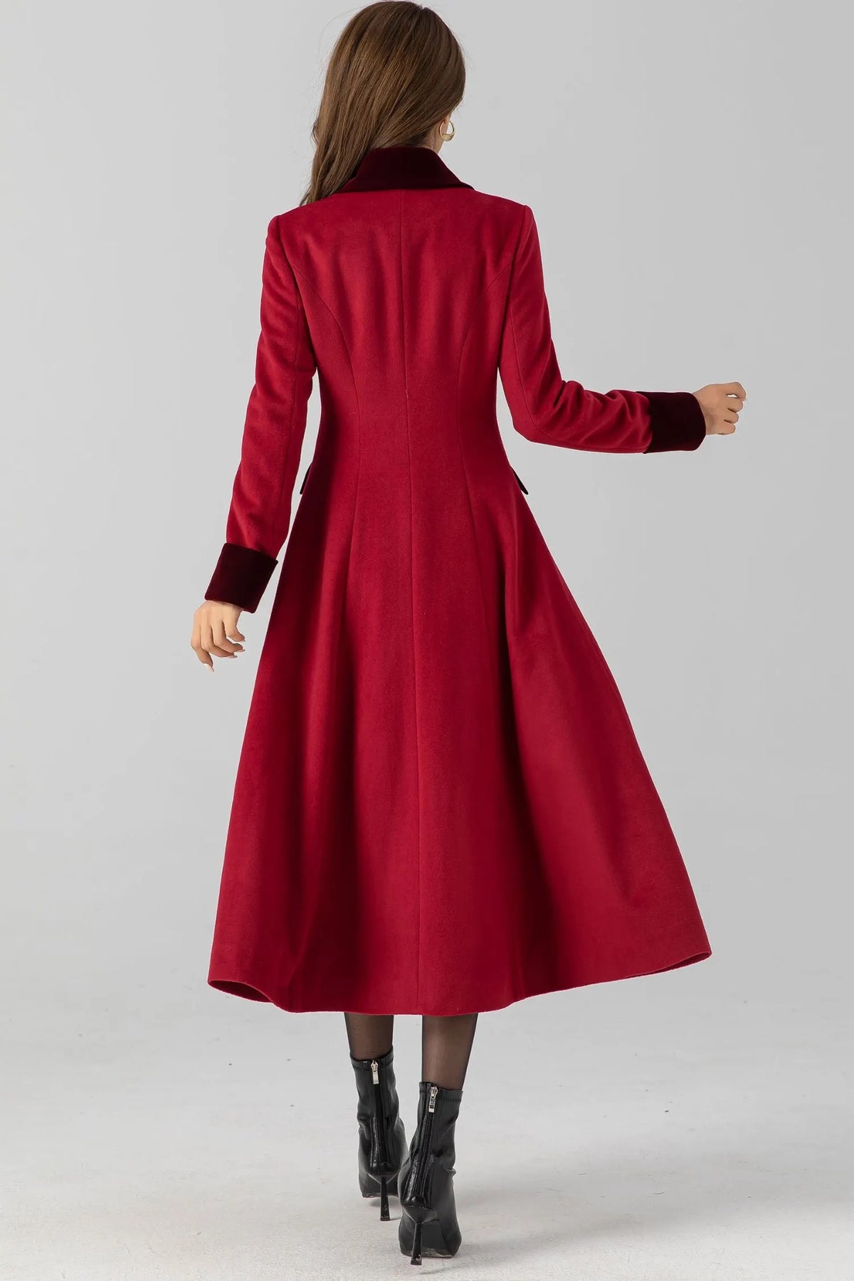 Handmade Vintage Red Wool Coat – A-Line Double Breasted Winter 
