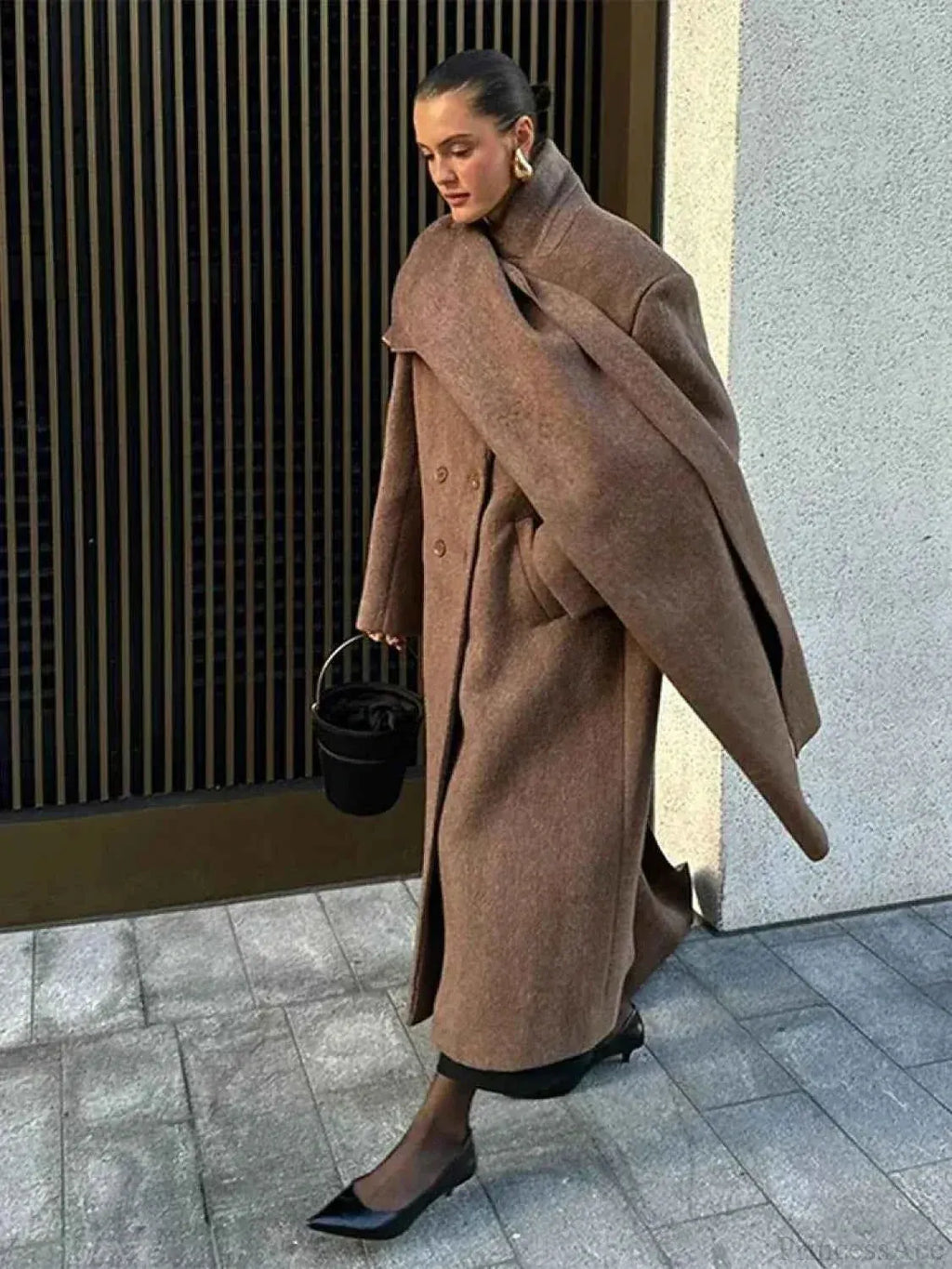 Long Double-Breasted Coat with Classic Lapel Collar