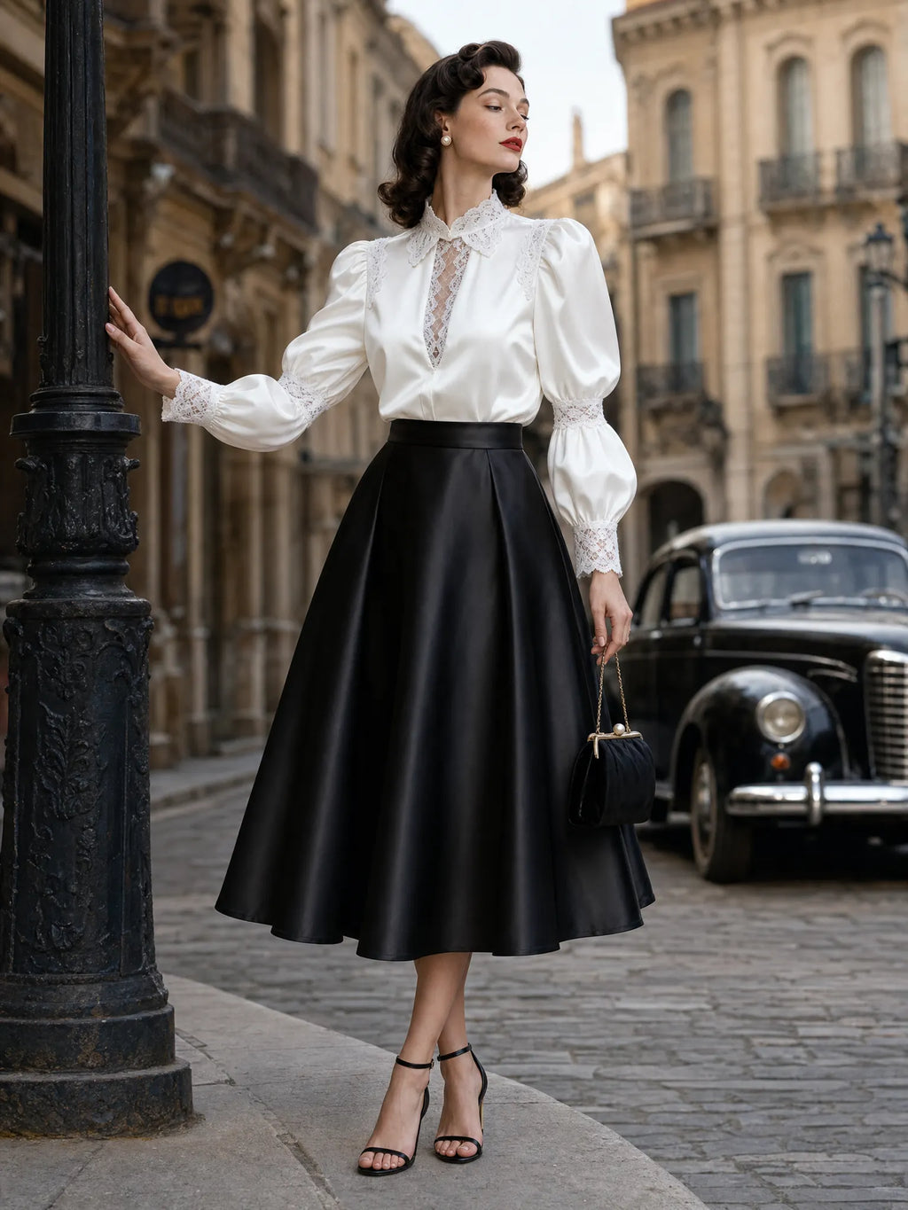 Vintage Lace Spliced Hollow-out Blouse