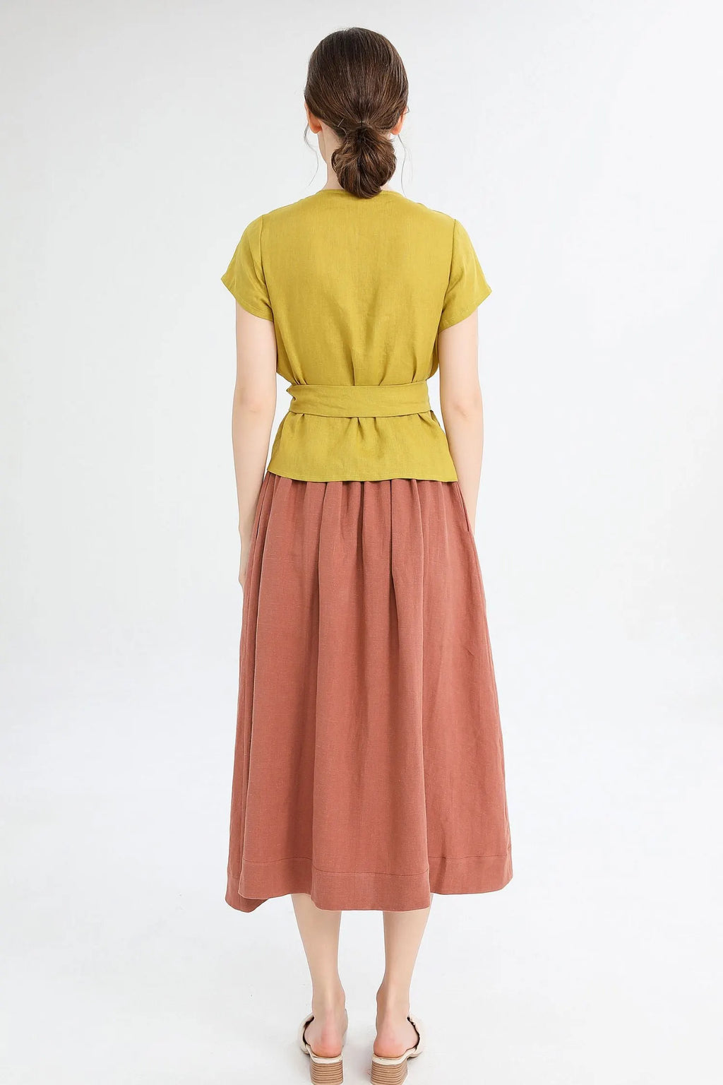 A Line Orange Button front Midi Skirt 4236