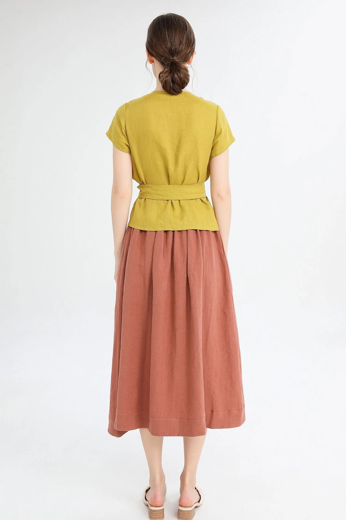 A Line Orange Button front Midi Skirt 4236