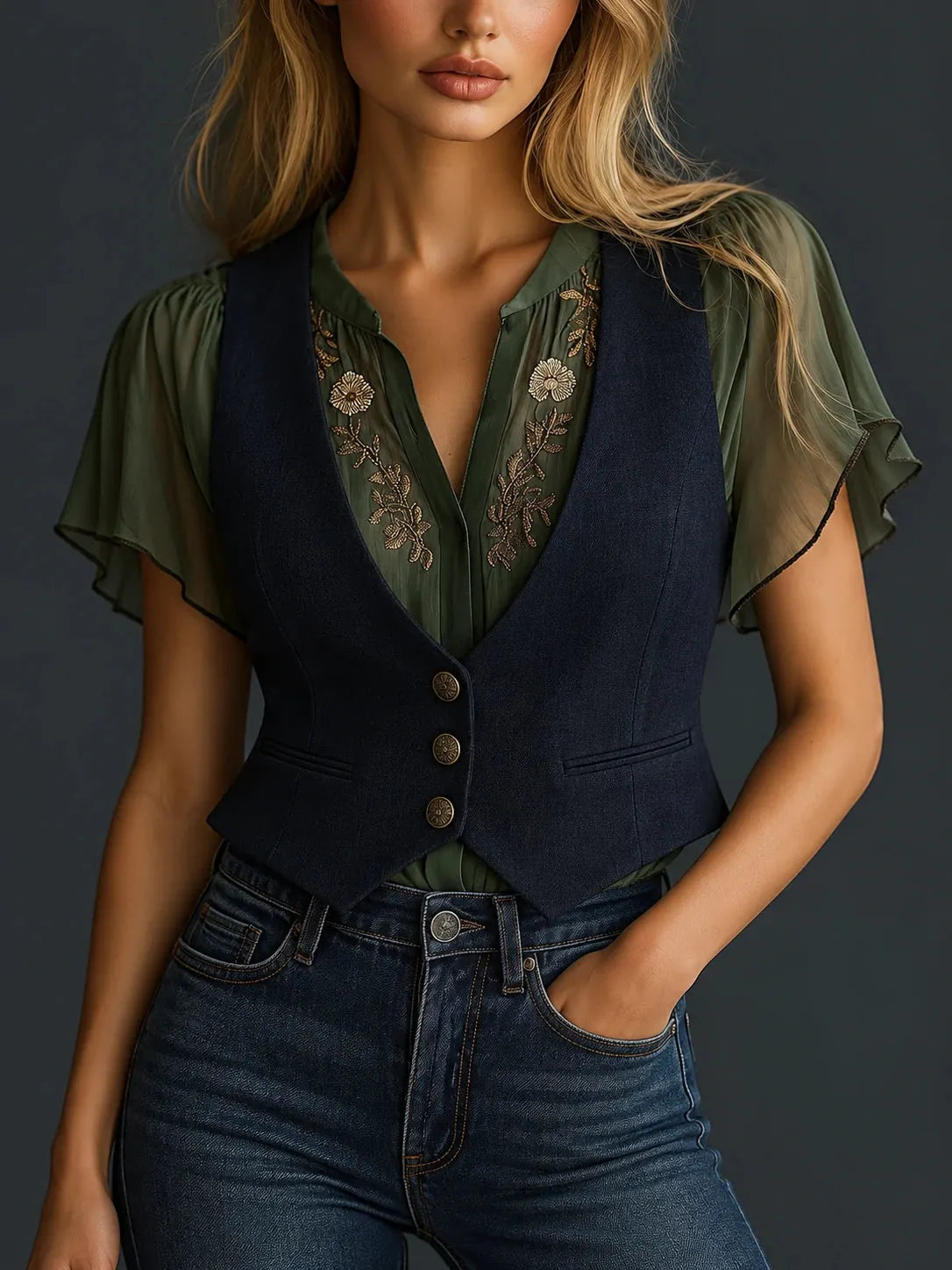 Ornate-Button Tailored Waistcoat