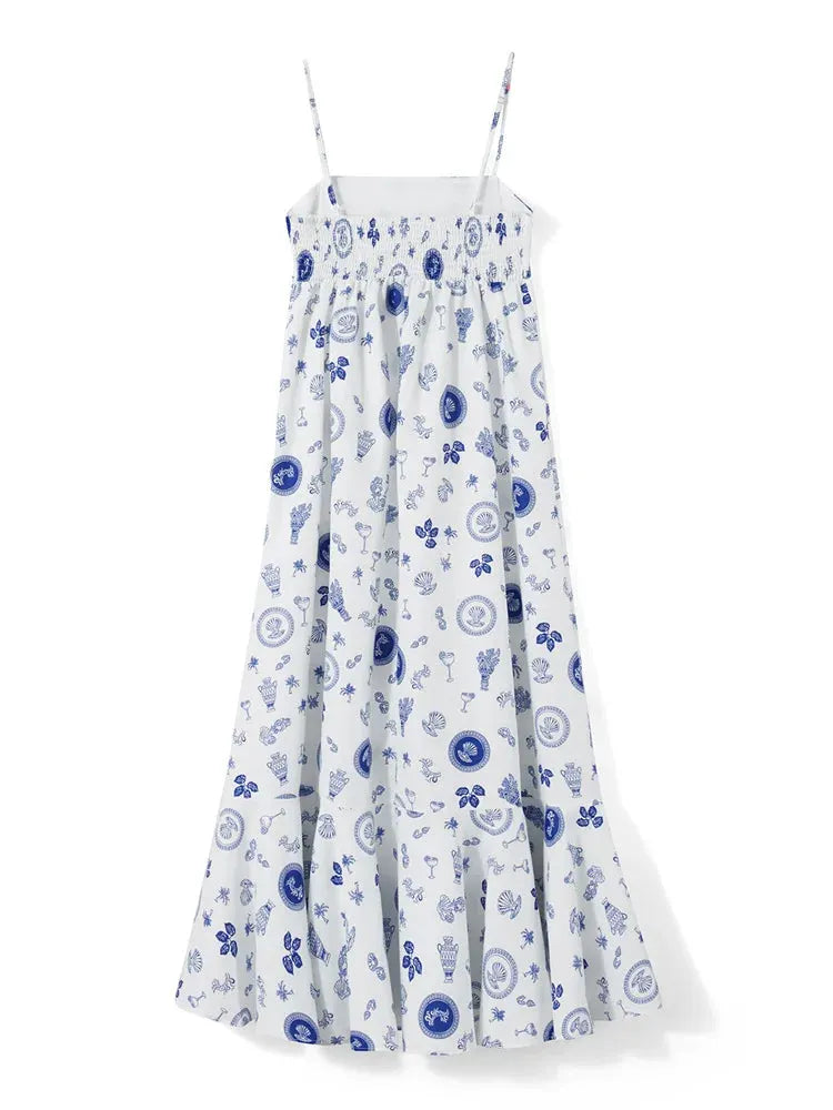 Vintage Women Summer Sleeveless Spaghetti Strap Floral Print Party Loose Casual Square Neck Vestidos