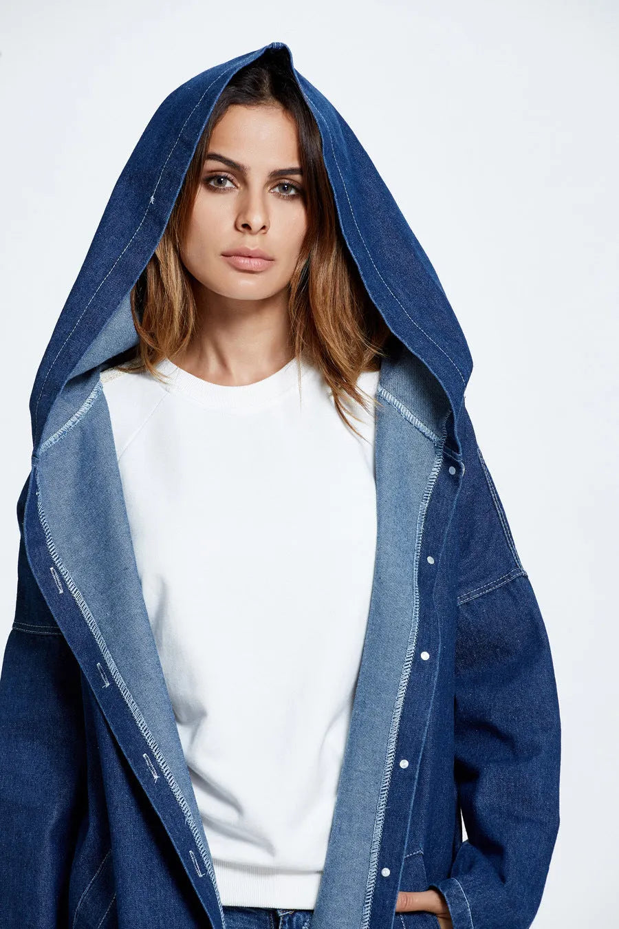 Long Hooded Denim Coat