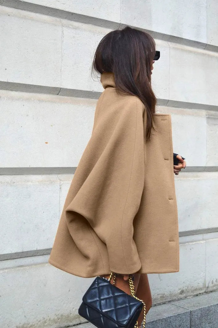 Batwing Sleeve Wool Blend Coat