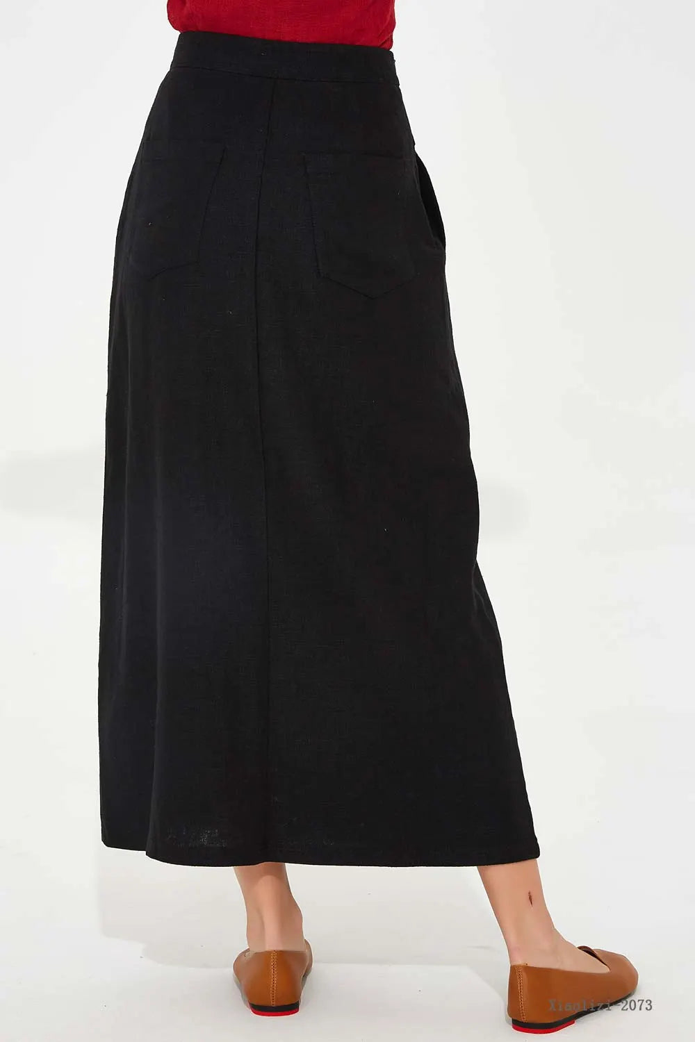 Black Linen High-Waisted Straight Skirt - Fitted Silhouette 2073