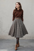 Plaid Wool Midi Skirt – Vintage High Waist Pleated Circle Skirt 5306