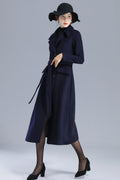 Navy Wool Coat - Single Breasted with Belted Waist 3205