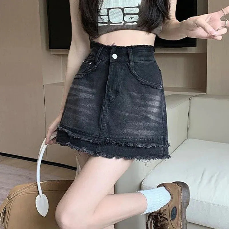 Denim Vintage A-line Y2K Patchwork Retro Skirt