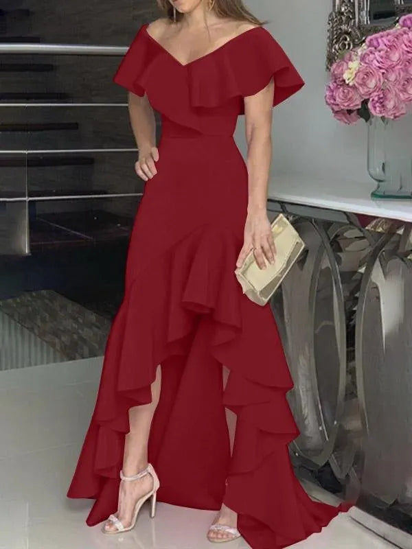 V-Neck Irregular Ruffled Personalized Design Dress