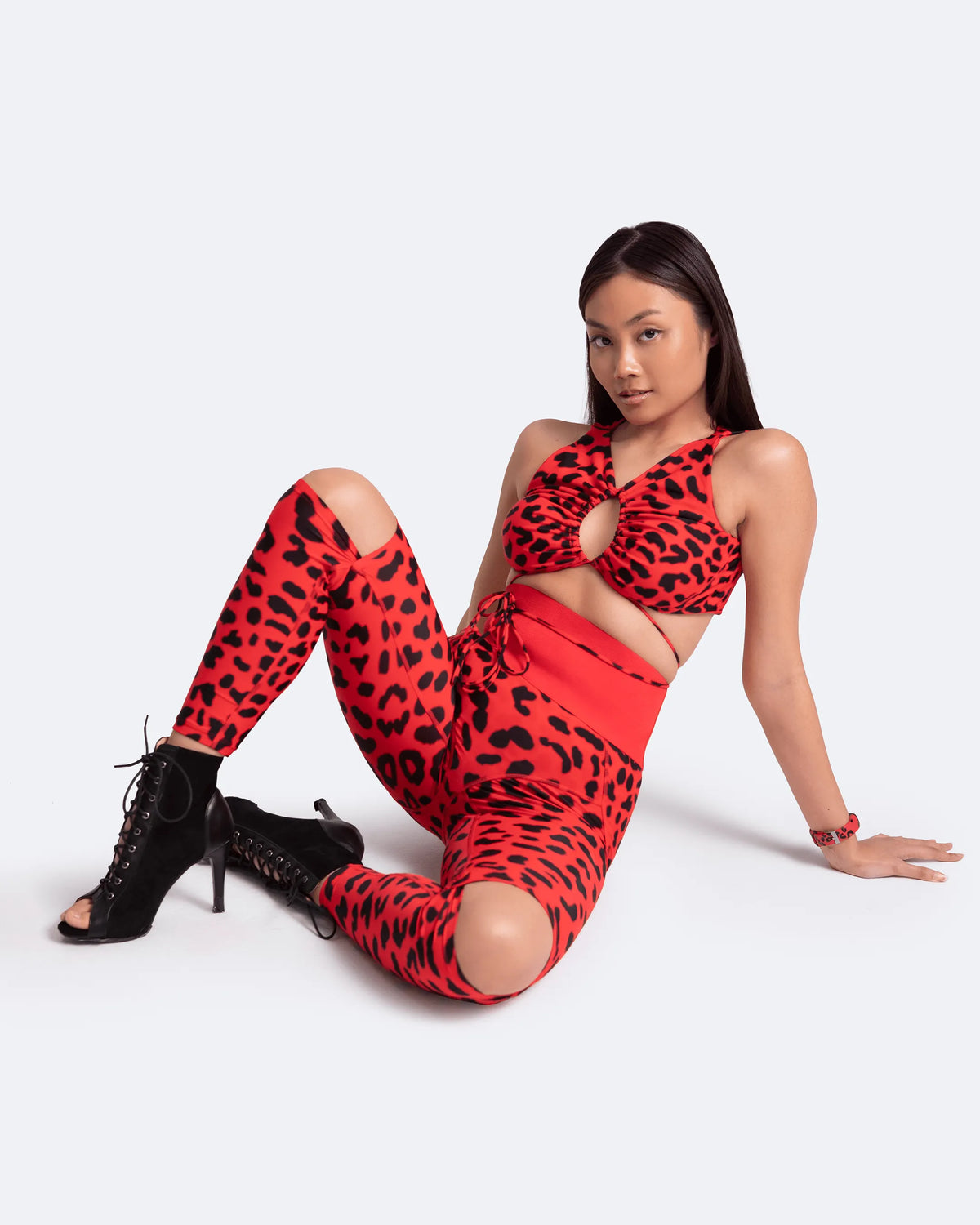 High-Waisted Leggings with Knee-Slit Detail