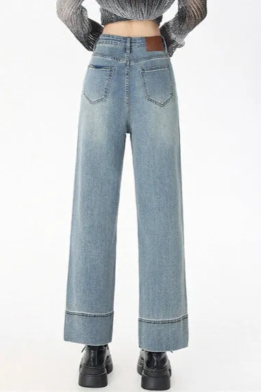 High Waist Cropped Straight Jeans